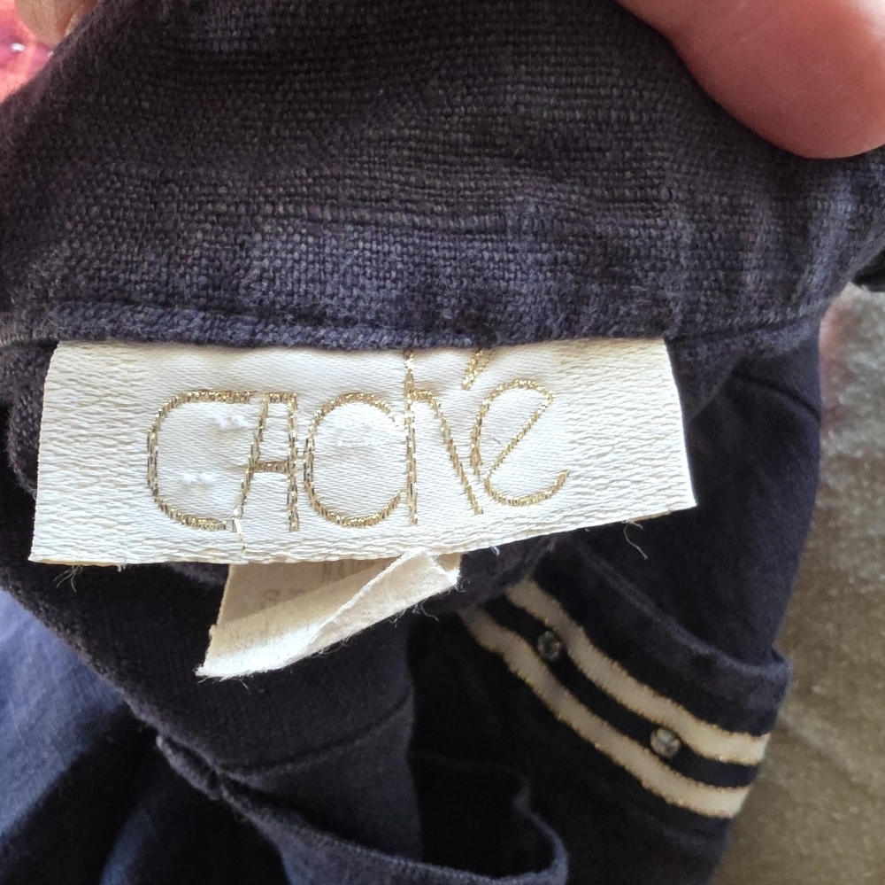 Cache Navy Blue Linen Shorts with Striped Pockets - Picture 2 of 6